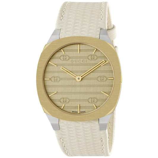 Women's Swiss 25H White Leather Strap Watch 34mm