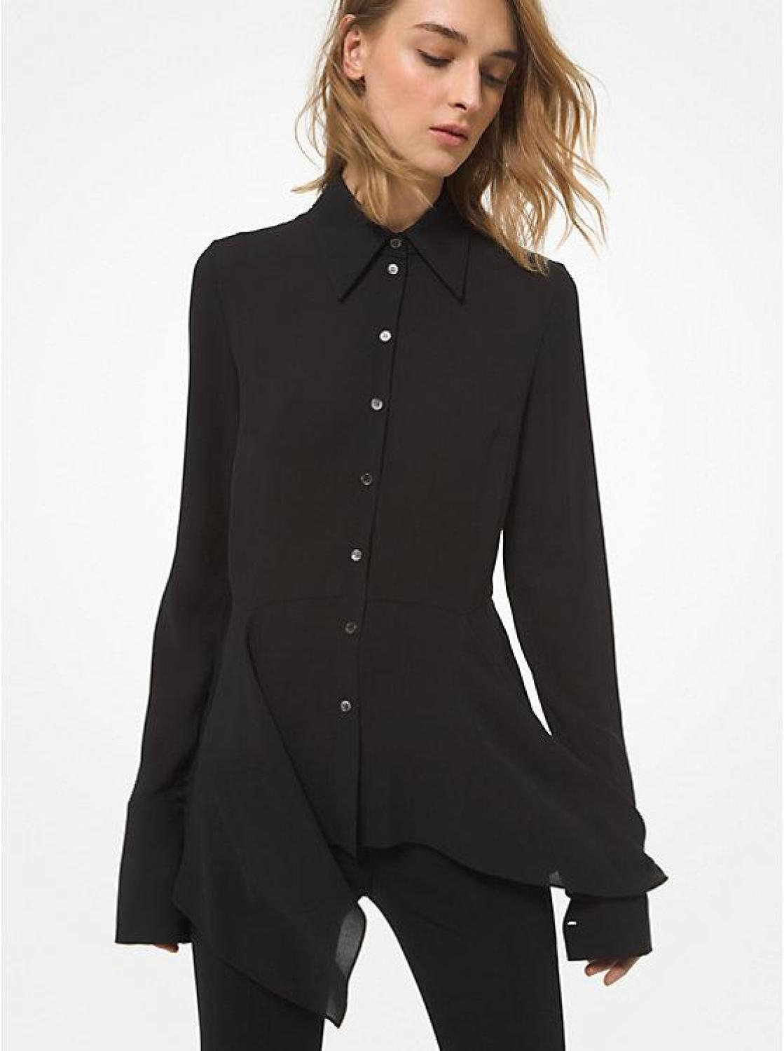 Silk Georgette Asymmetric Peplum Blouse