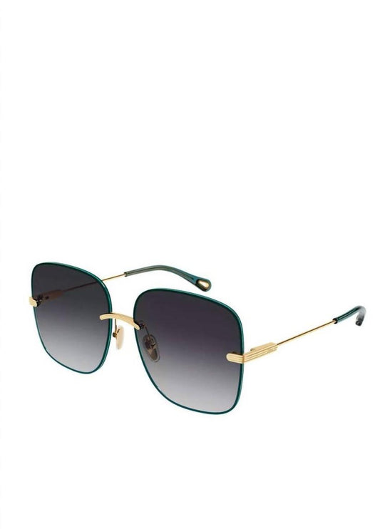Metal Sunglasses In Gold Green
