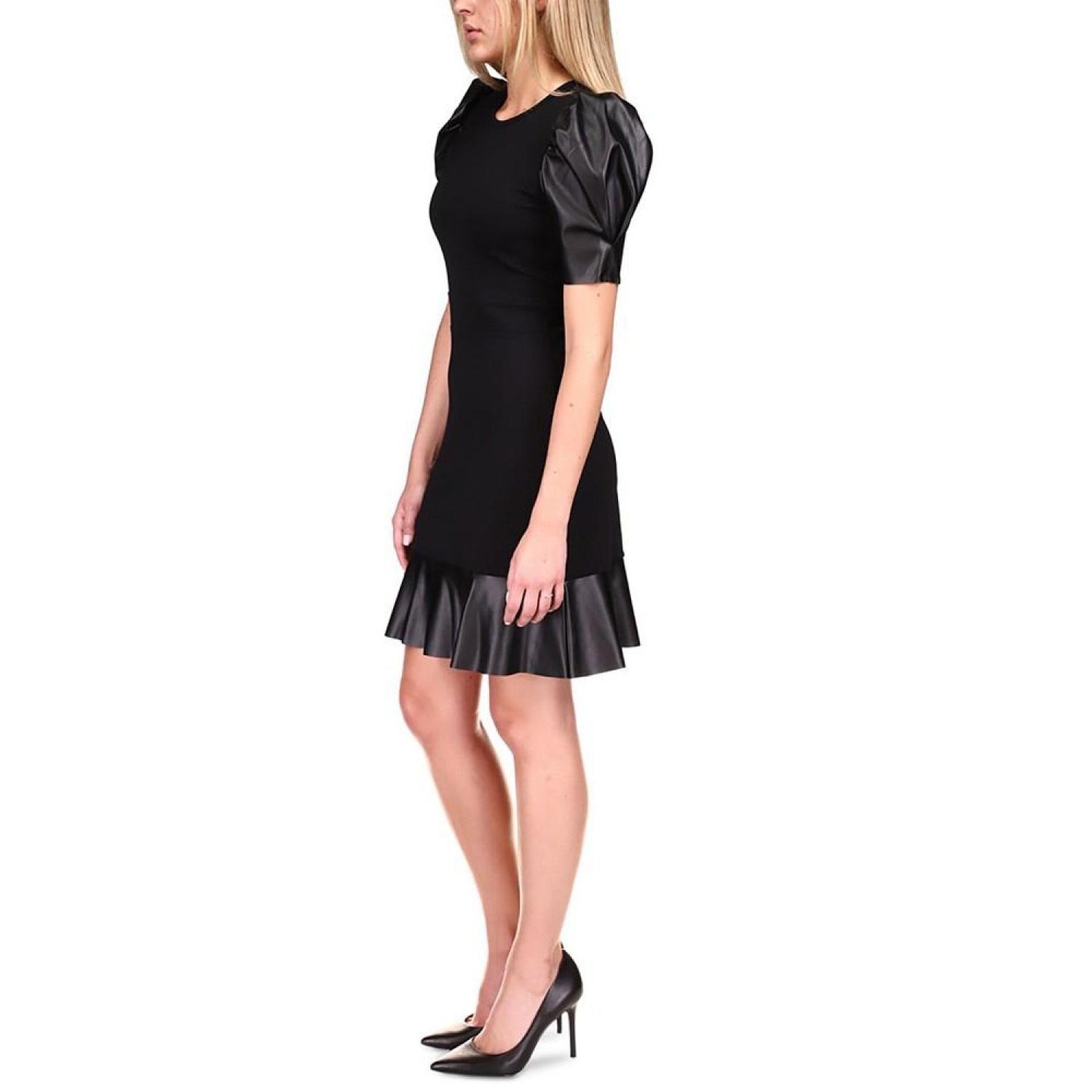Puff-Sleeve Ruffle-Trim Dress