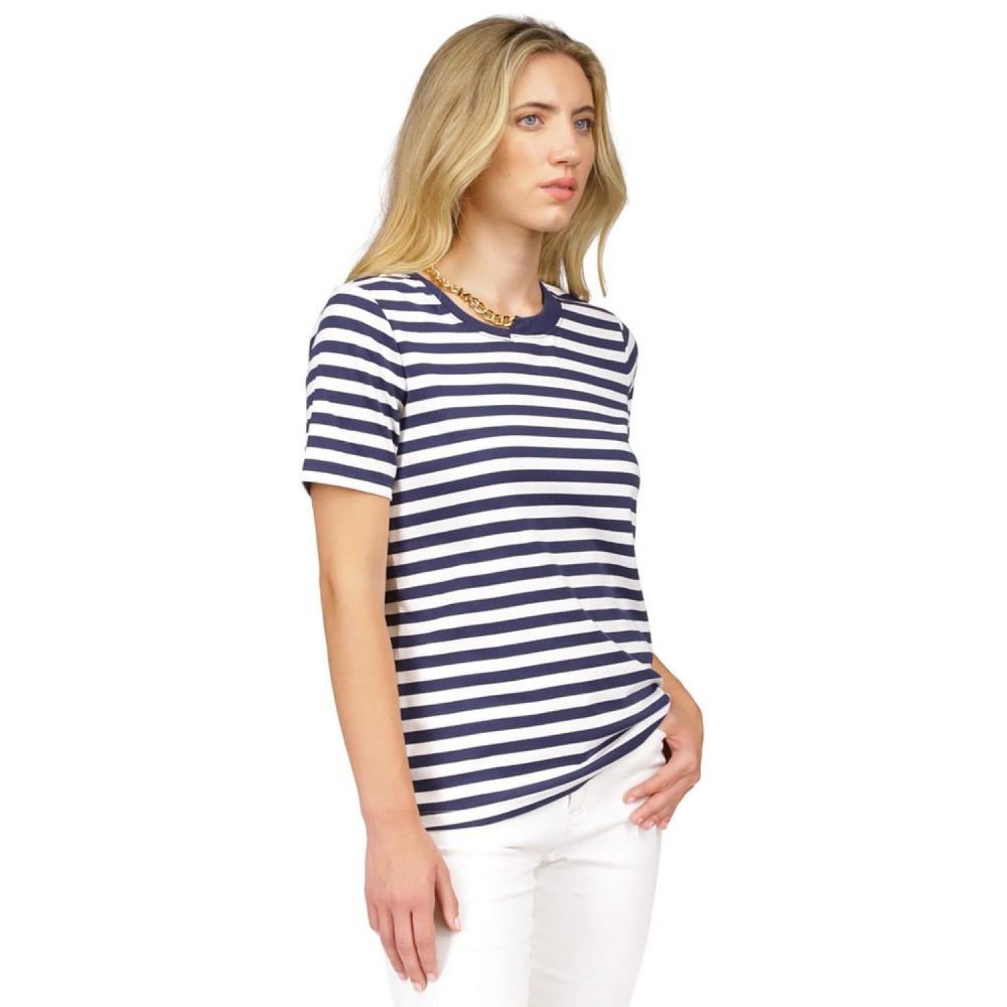 Women's Striped Chain-Neck T-Shirt, Regular & Petite