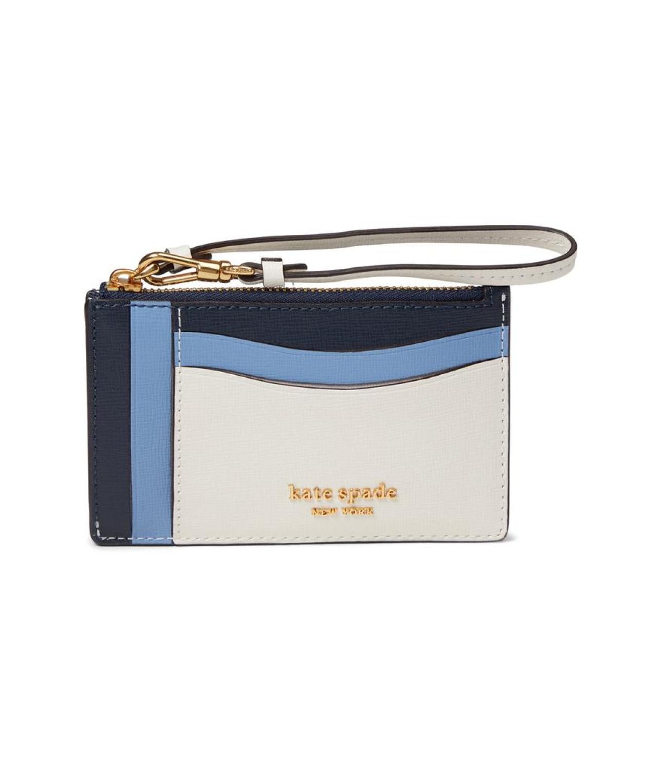 Morgan Color-Blocked Saffiano Leather Coin Card Case Wristlet