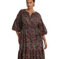 Plus Size Floral Belted Cotton Voile Tiered Dress