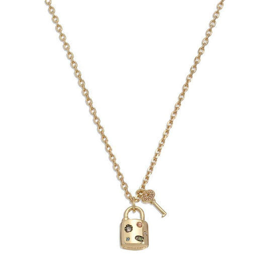 Faux Stone Signature Sculpted C Gem Padlock Pendant Necklace