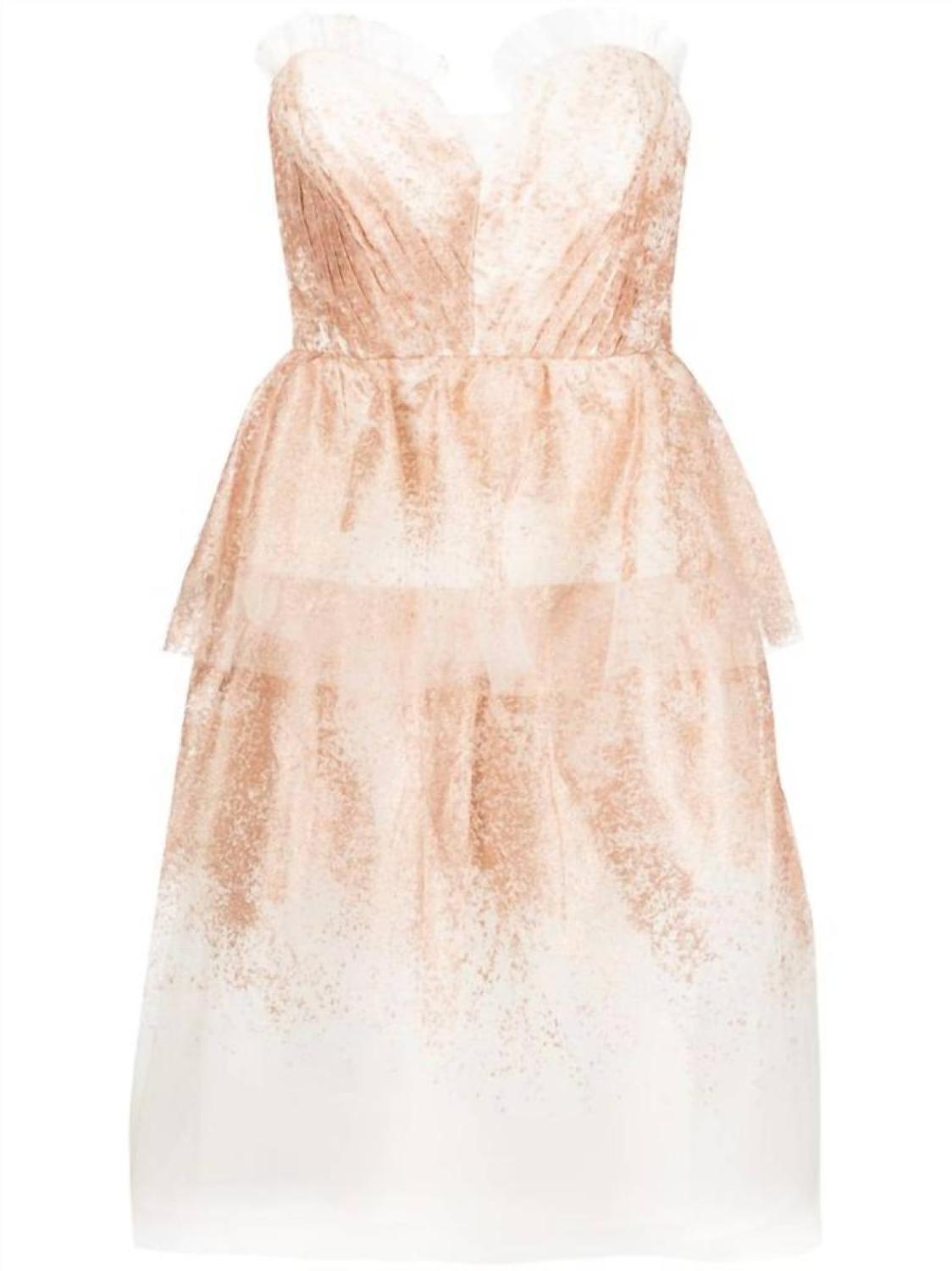 Glitter-Tulle Tiered Strapless Gown In Ivory
