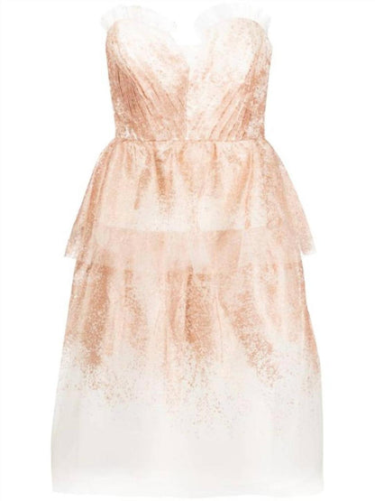 Glitter-Tulle Tiered Strapless Gown In Ivory