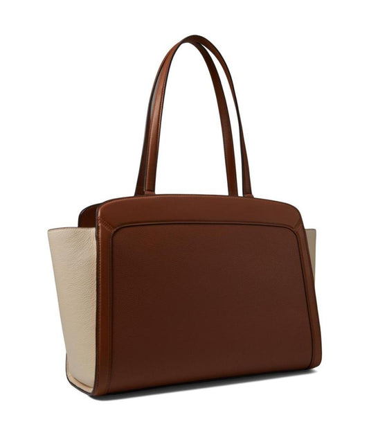 York Color-Blocked Pebbled and Smooth Leather Large Work Tote