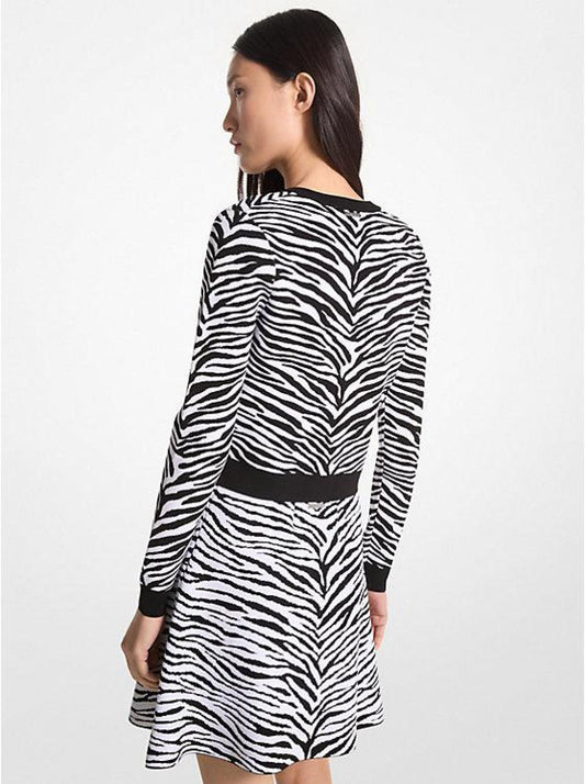 Zebra Jacquard Zip-Up Sweater