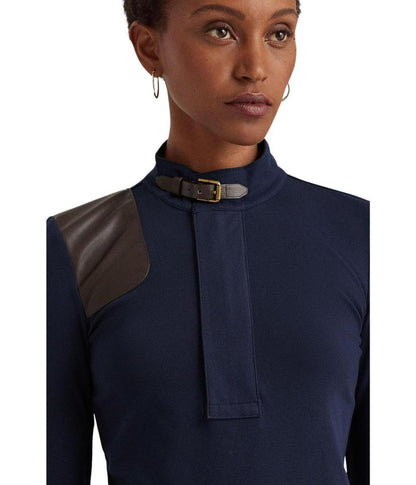 Faux Leather–Trim Stretch-Cotton Dress