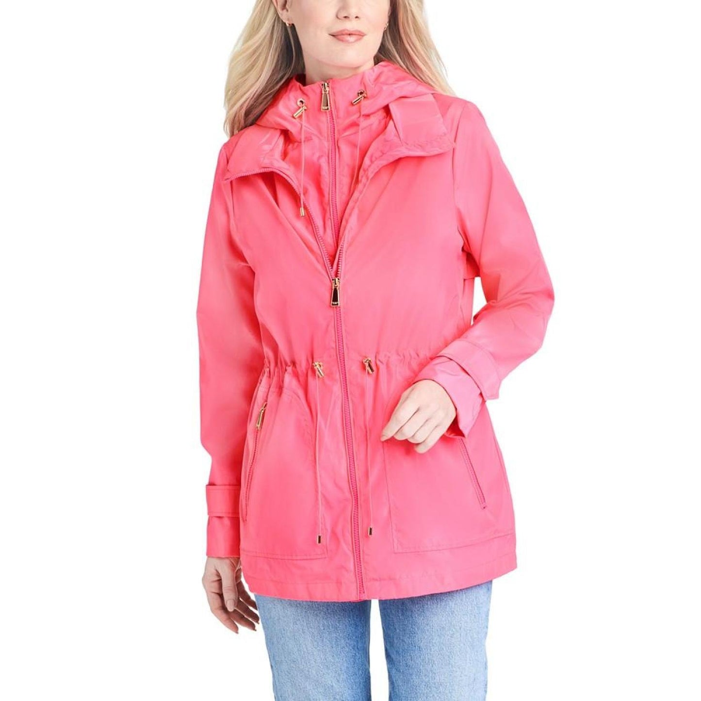 Women's Short Anorak with Hooded Bib Jacket
