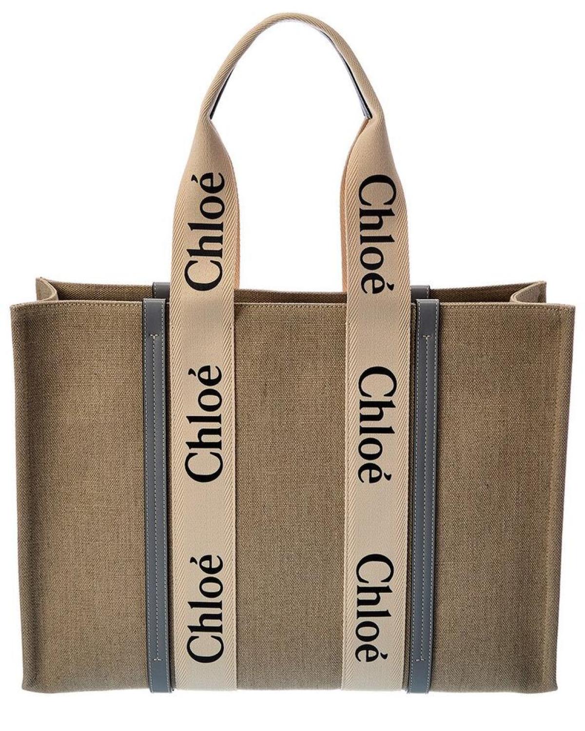 Chloe Woody Large Canvas & Leather Tote