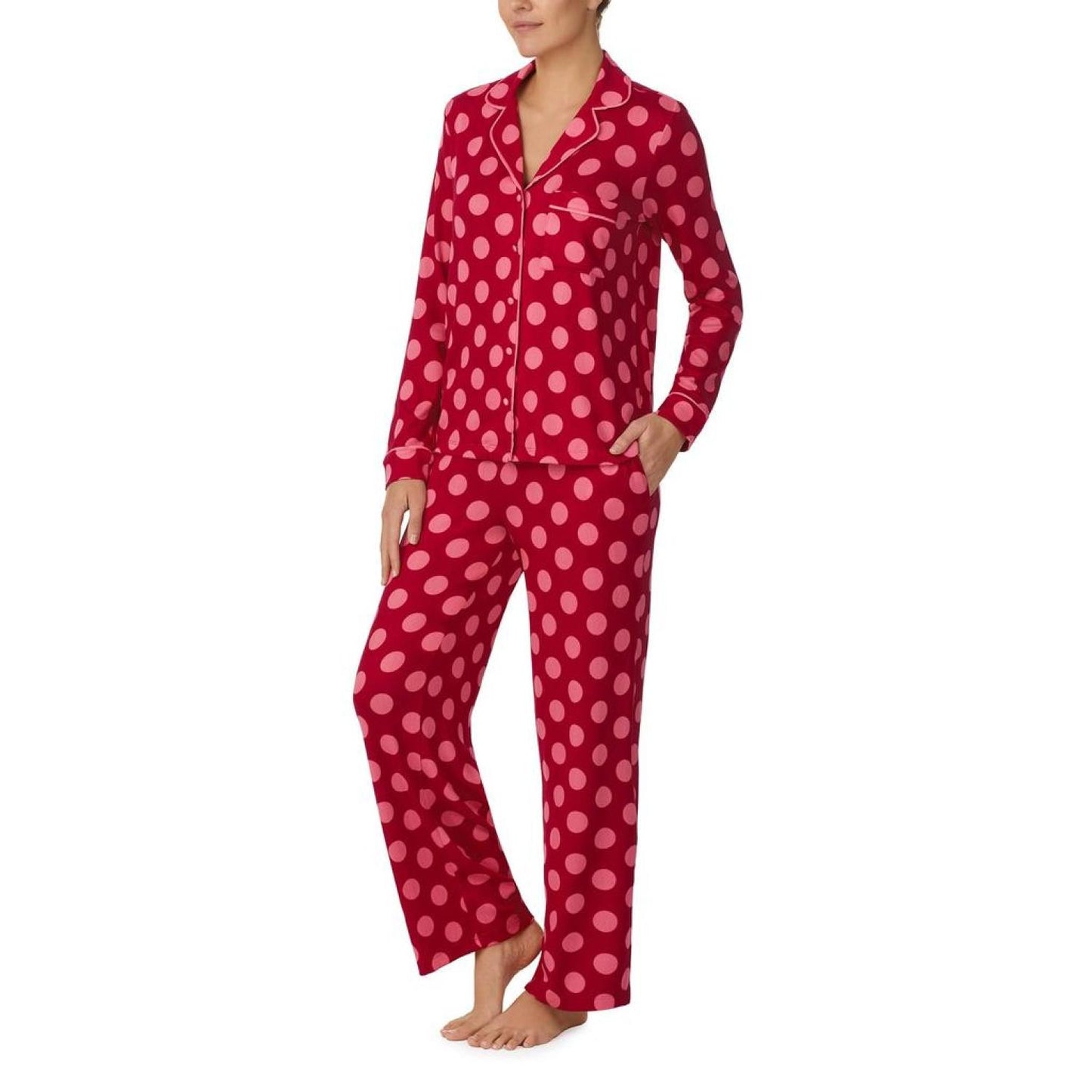 Long Sleeve Sweater Knit Notch Collar PJ Set