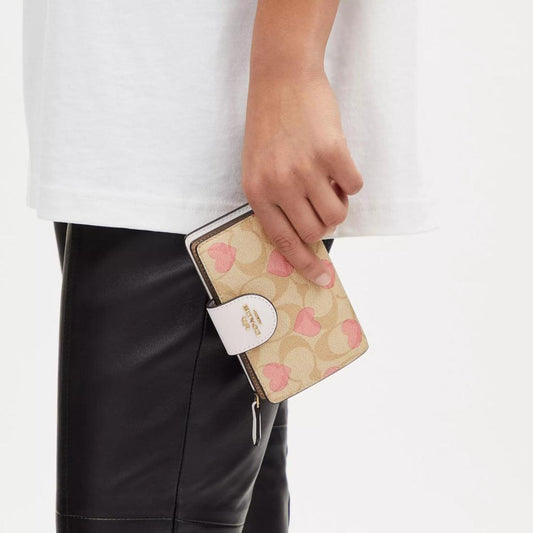 Coach Outlet Medium Corner Zip Wallet In Signature Canvas With Heart Print
