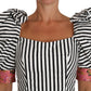 Dolce & Gabbana White Black Striped Cropped Top Puff Sleeve Shirts