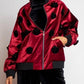 Velvet Floral Embroidered Bomber Jacket In Burgundy