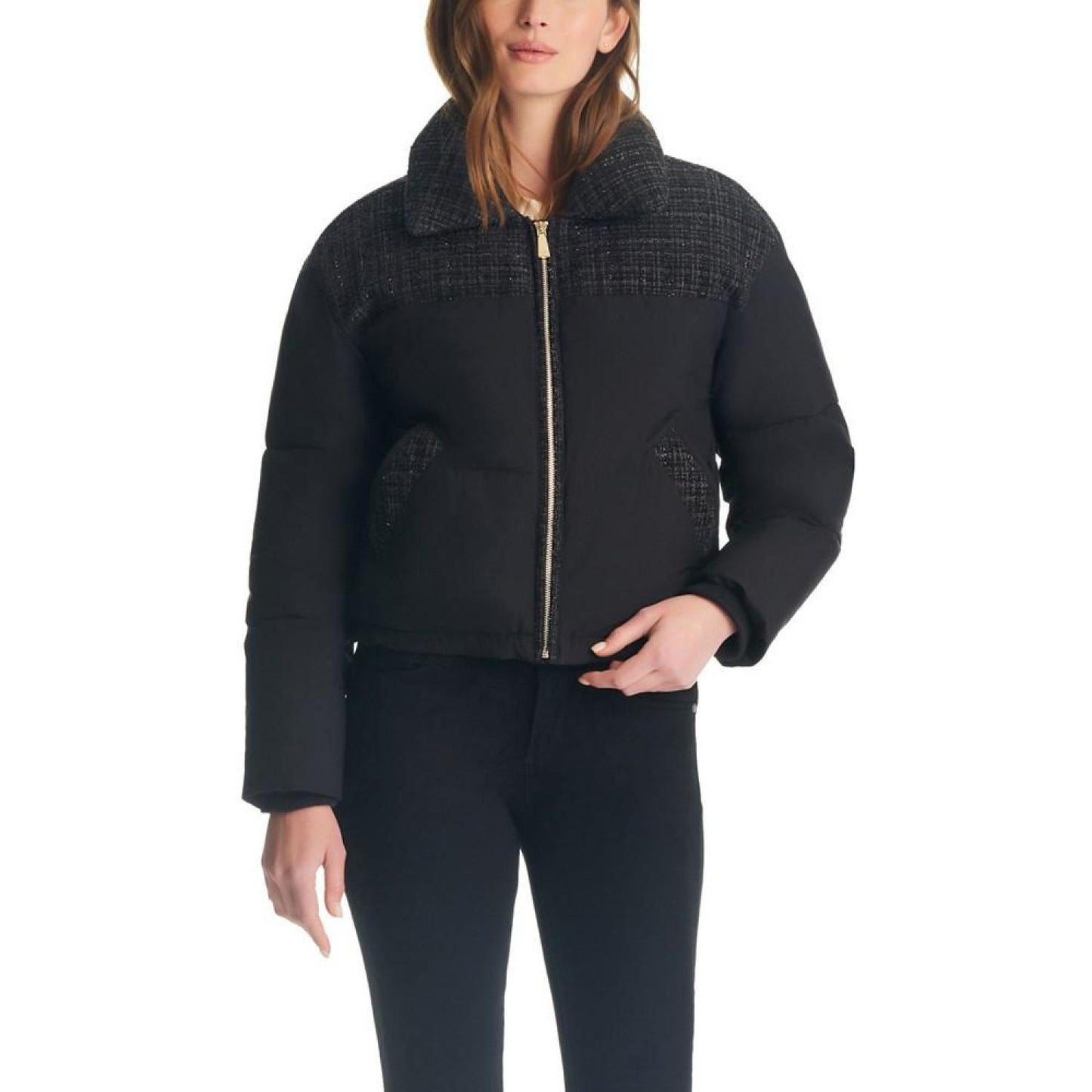 Women's Cropped Tweed Puffer Coat