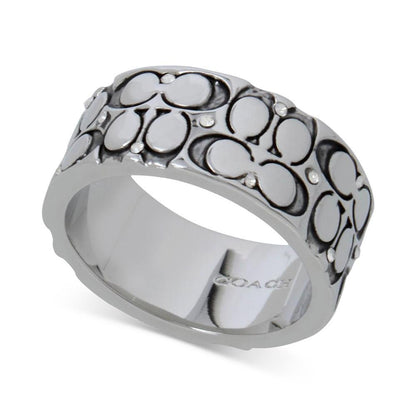 Silver-Tone Crystal Quilted C Wide Band Ring
