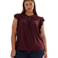 Plus Size Lace-Trim Jersey Flutter-Sleeve Blouse