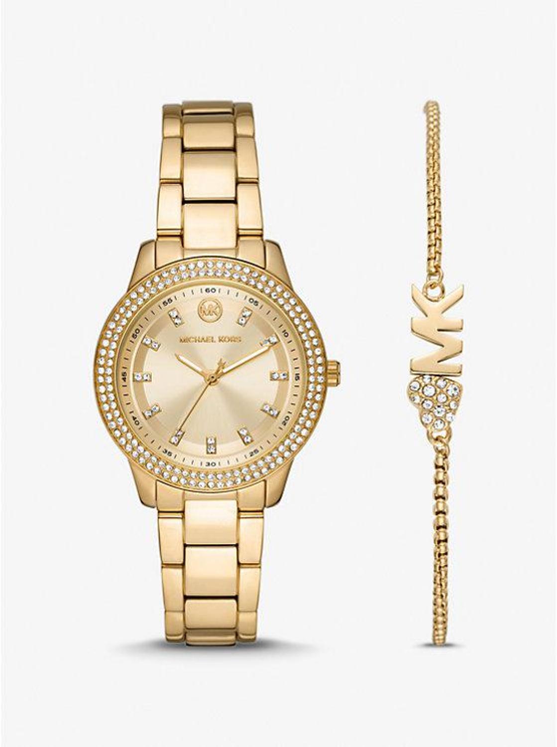 Mini Tibby Gold-Tone Pavé Watch and Bracelet Gift Set