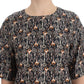 Dolce & Gabbana Gray Gold Key Print Silk Blouse T-shirt