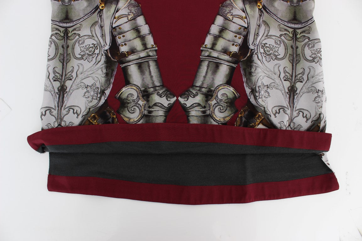 Dolce & Gabbana Red Knight Print Silk Blouse T-shirt
