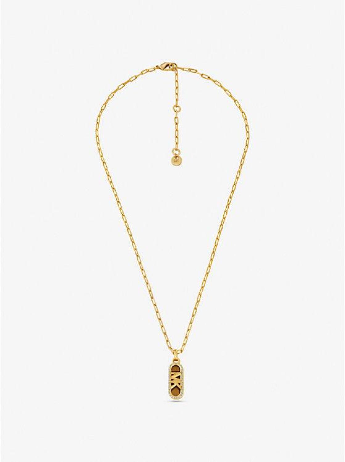 Precious Metal-Plated Brass and Acetate Pavé Empire Logo Necklace