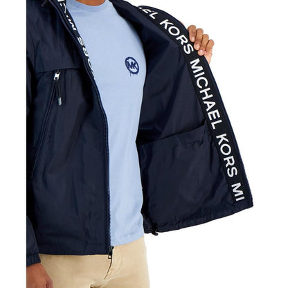 Men's Water-Resistant Logo-Tape Hooded Windbreaker