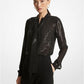 Pinstripe Sequined Georgette Tie-Neck Blouse