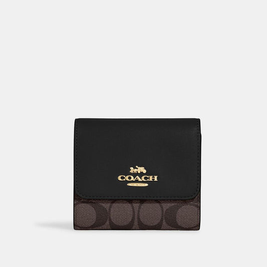 Coach Outlet Small Trifold Wallet In Blocked Signature Canvas