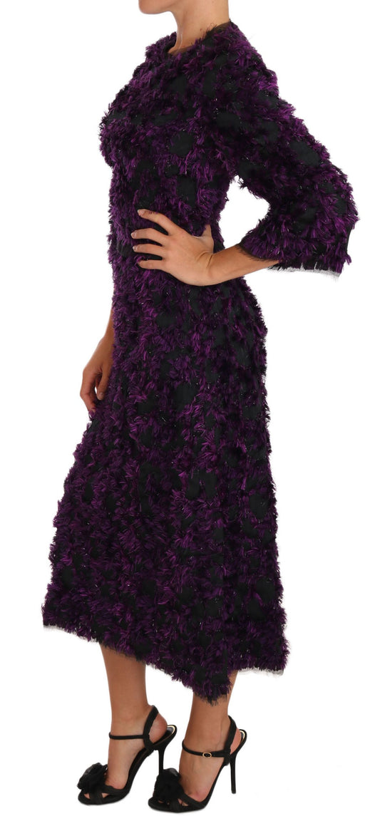 Dolce & Gabbana Elegant Fringe Sheath Dress in Purple & Black