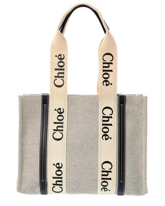 Chloé Woody Medium Canvas & Leather Tote