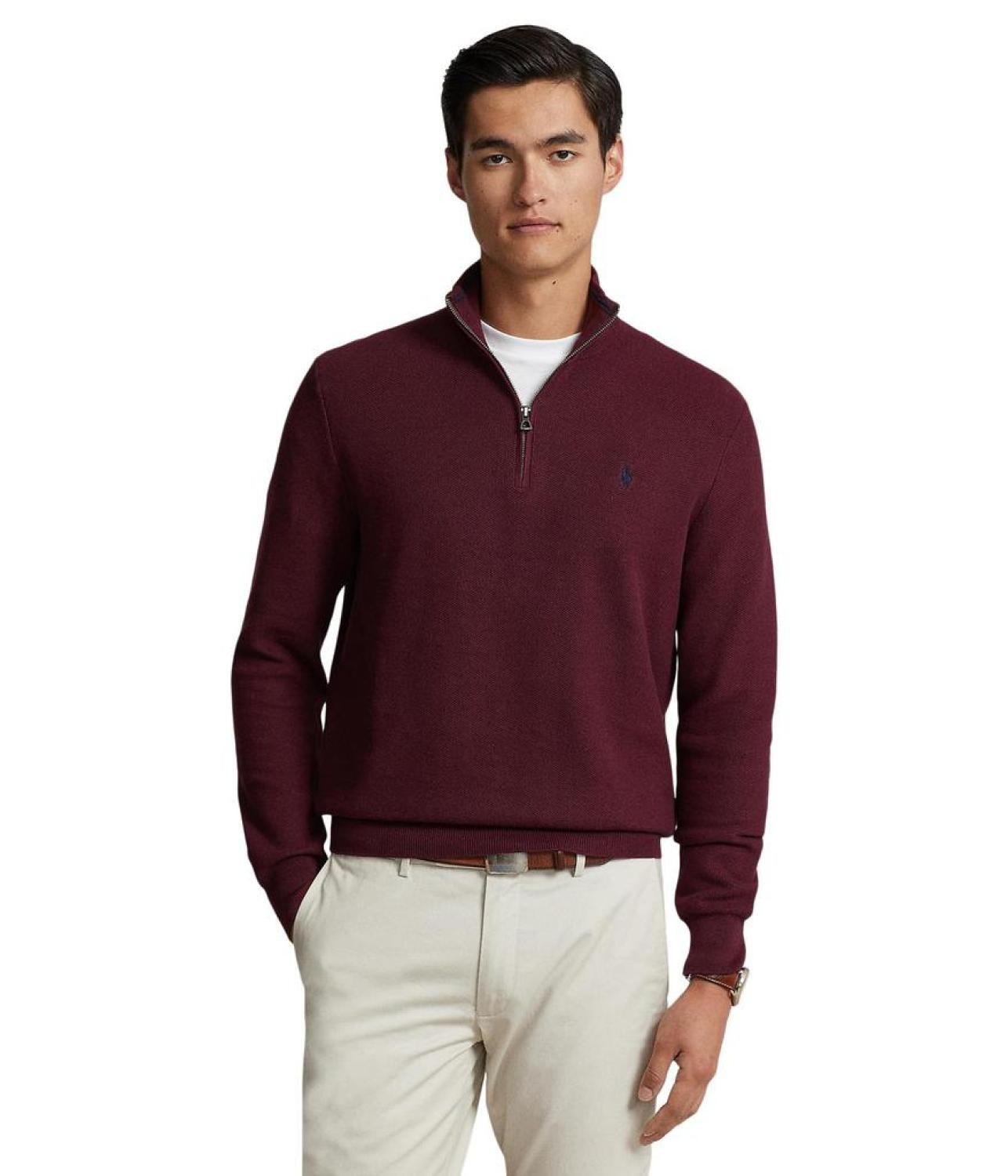 Mesh-Knit Cotton 1/4 Zip Sweater