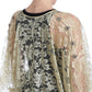 Dolce & Gabbana Gold Floral Lace Crystal Gown Cape Dress
