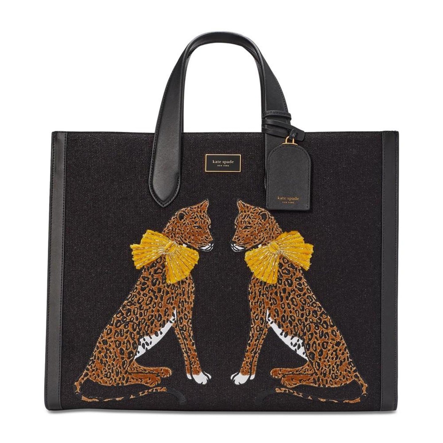 Manhattan Lady Leopard Embroidered Fabric Large Tote
