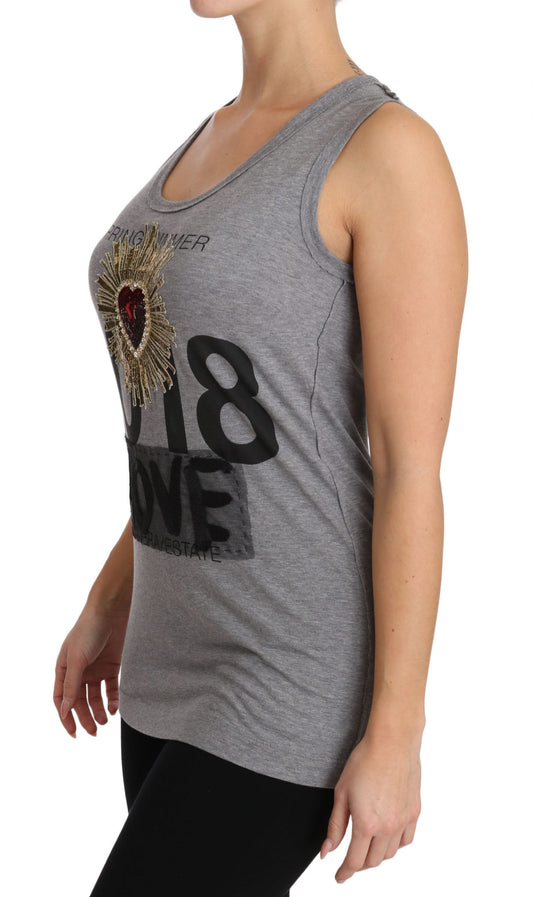 Dolce & Gabbana Sequined Heart Tank Top in Gray