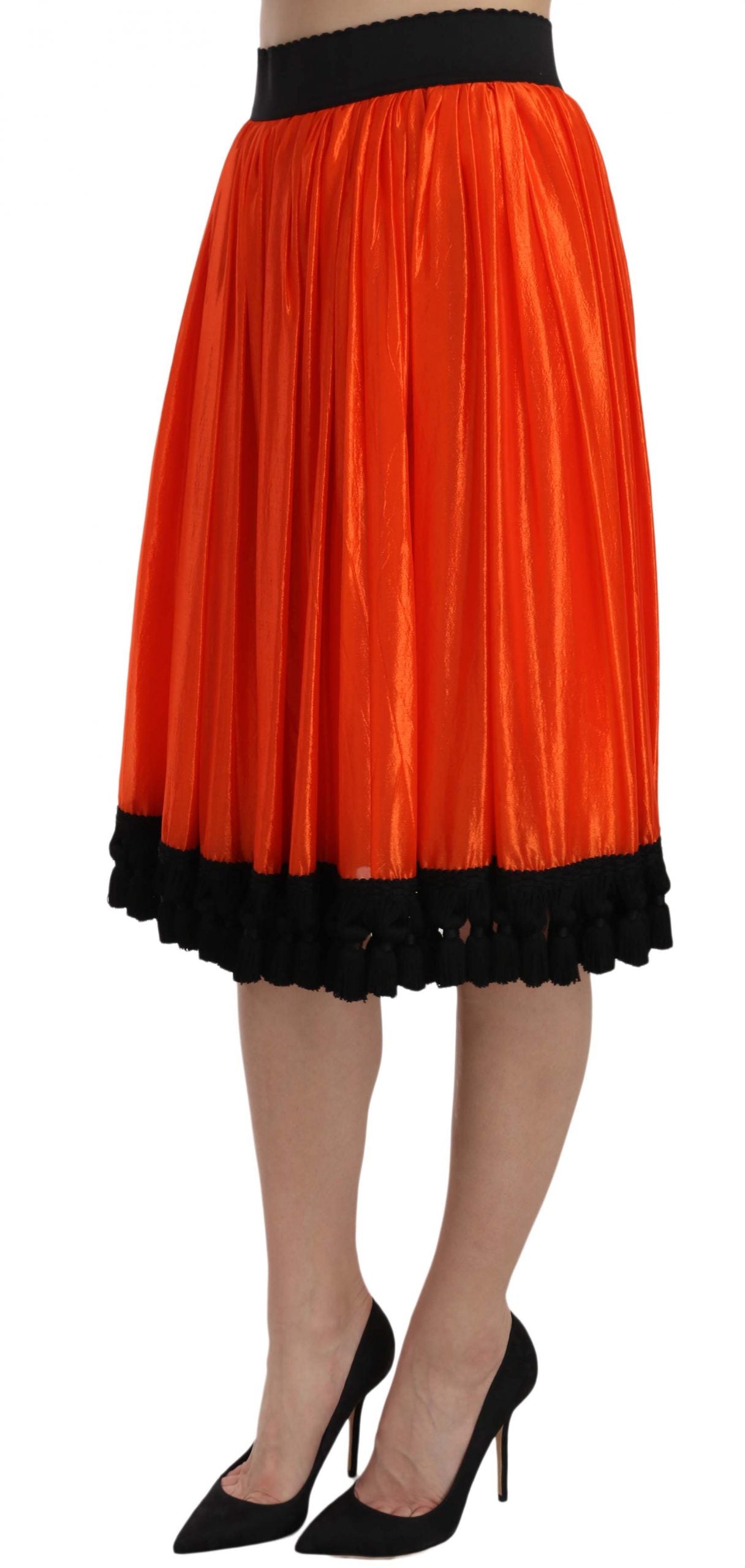 Dolce & Gabbana Orange High Waist Knee Length Skirt