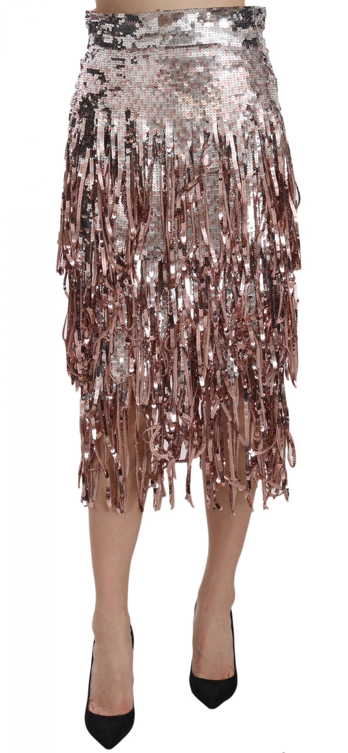 Dolce & Gabbana Sequin Embellished Fringe Midi Pencil Skirt