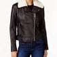 Shearling Collar Leather Jacket in Black