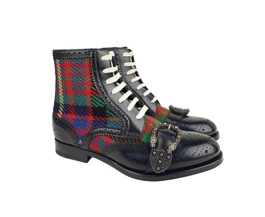 Gucci Men's Leather   Checke Wool Boots (EU / US)