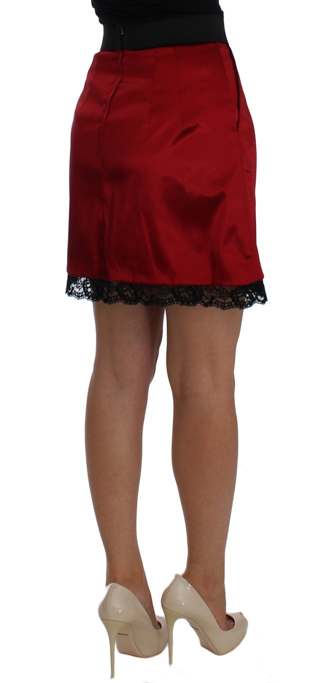 Dolce & Gabbana Elegant Red Lace High-Waist Skirt
