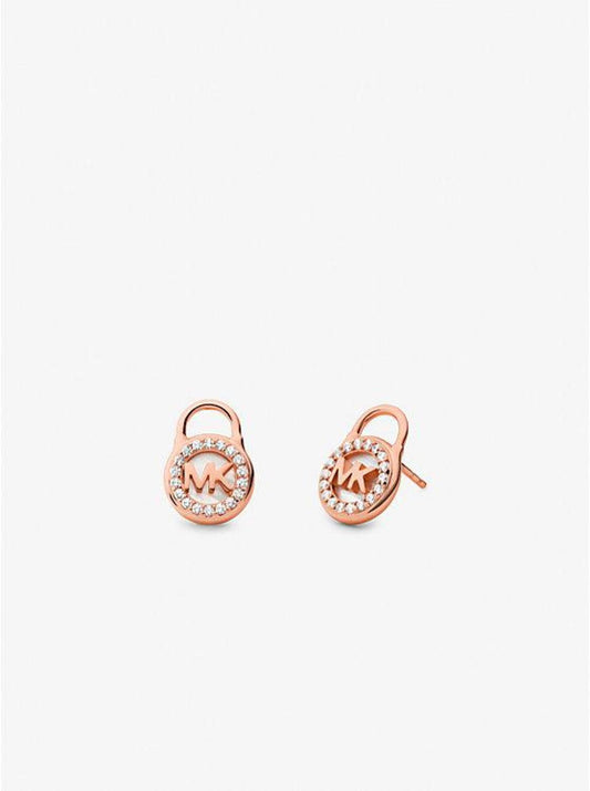 Precious Metal-Plated Sterling Silver Pavé Padlock Stud Earrings
