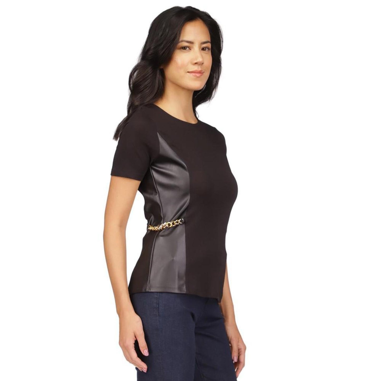 Women's Mixed-Media Chain-Embellished Top