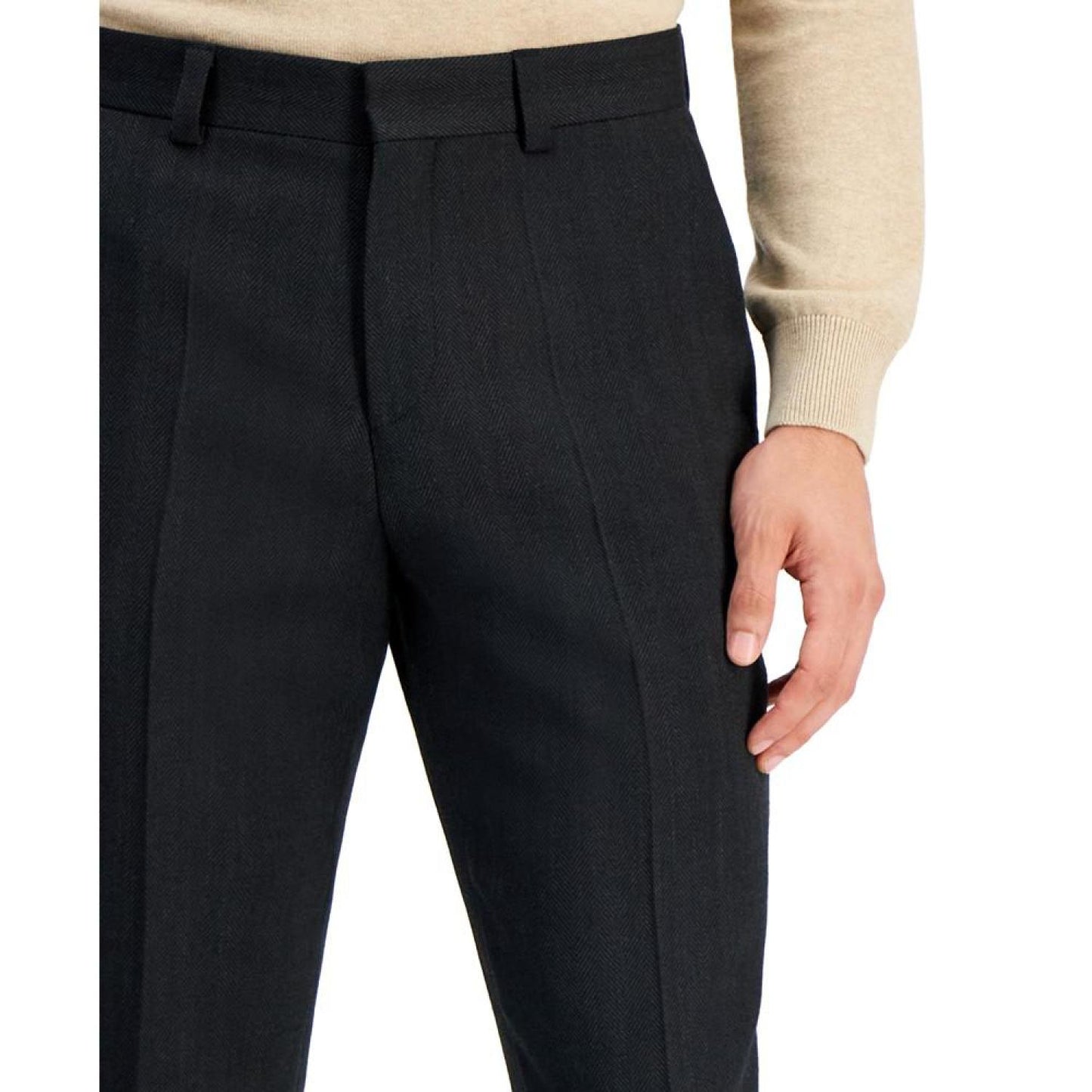 Men's Modern-Fit Charcoal Herringbone Suit Trousers