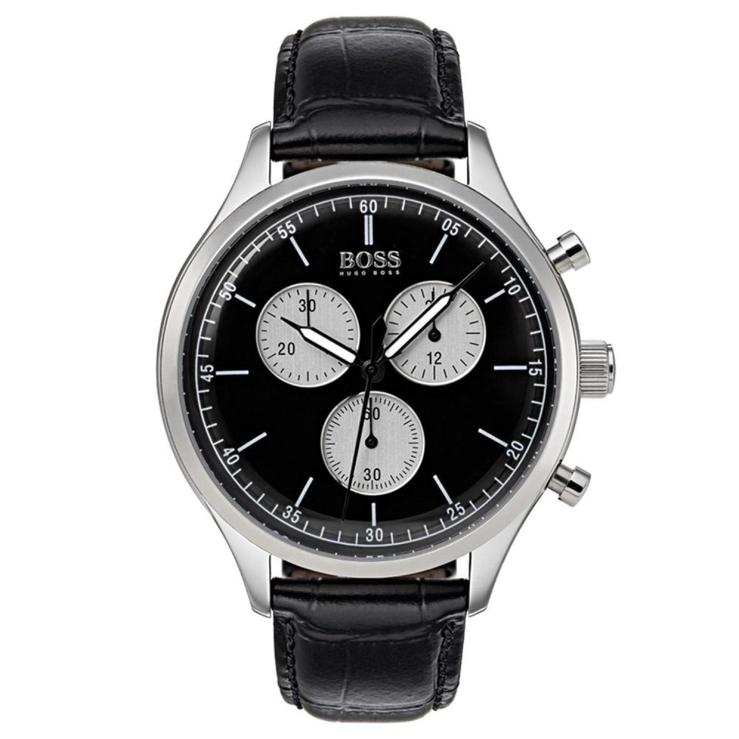 Hugo Boss Men's Chronograph Companion Black Leather Strap Watch 42mm