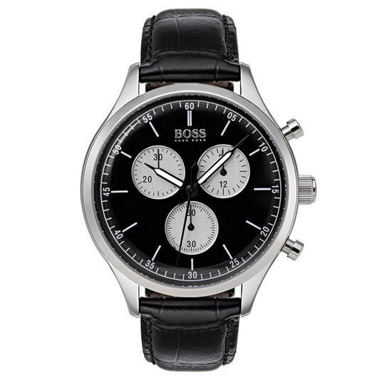 Hugo Boss Men's Chronograph Companion Black Leather Strap Watch 42mm
