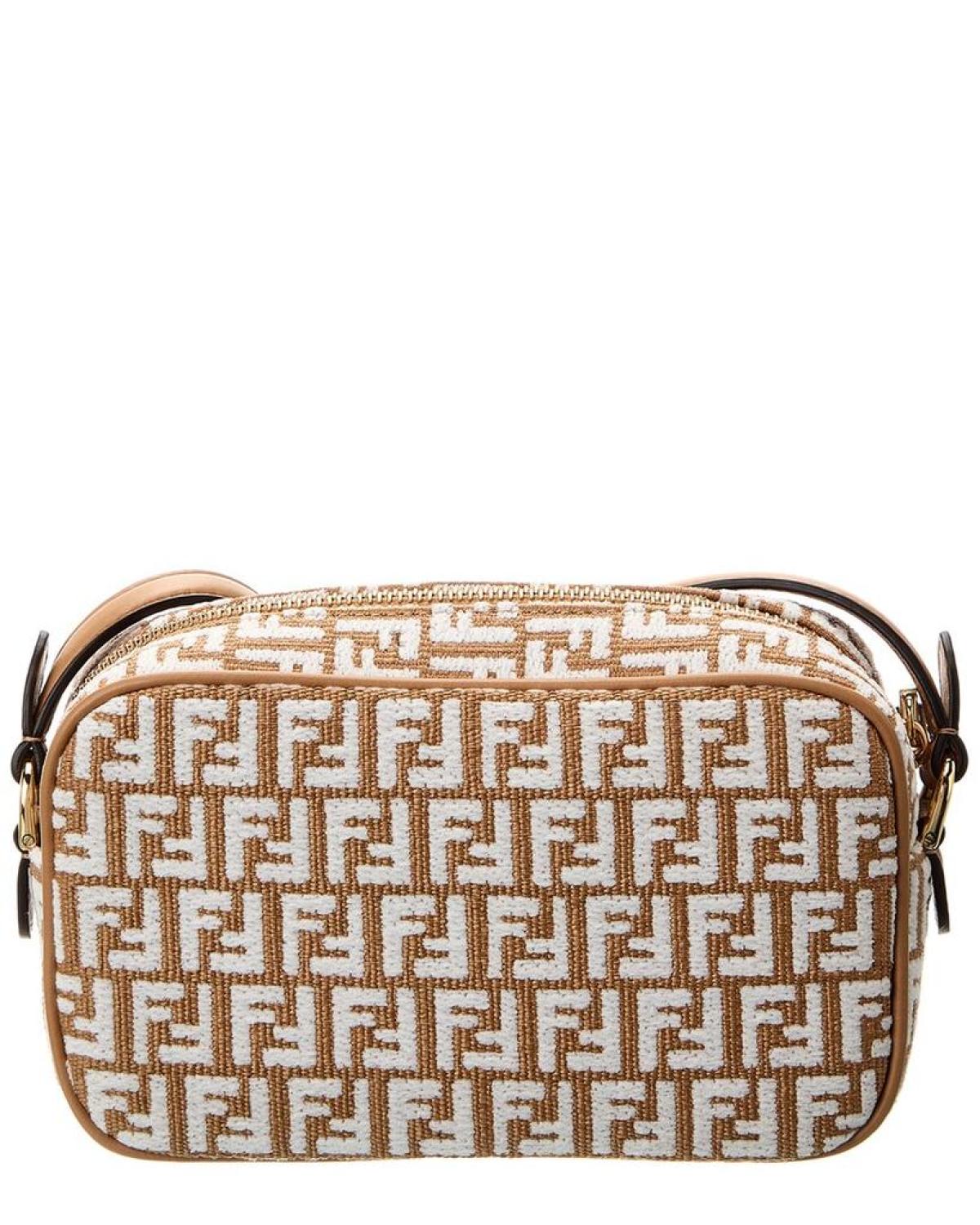 FENDI FF Mini Raffia & Leather Camera Bag