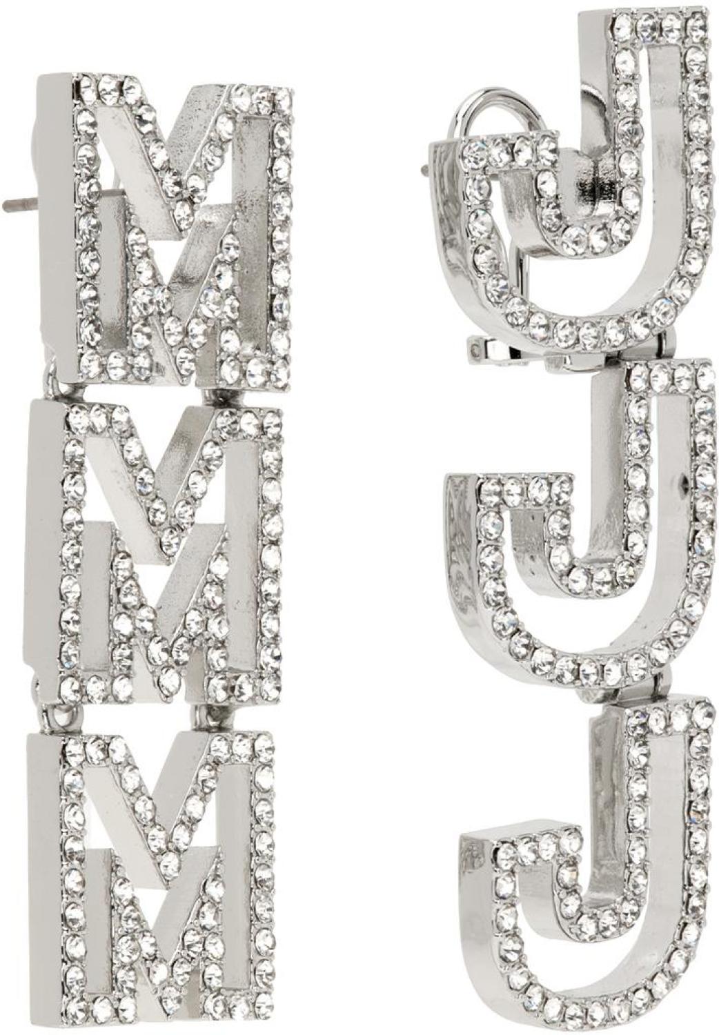 Silver MJ Logo Crystal Earrings