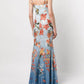 Ombré Embroidered Tulle Mermaid Gown In Dusty Blue