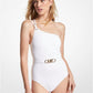 Stretch Nylon Belted One-Shoulder Swimsuit
