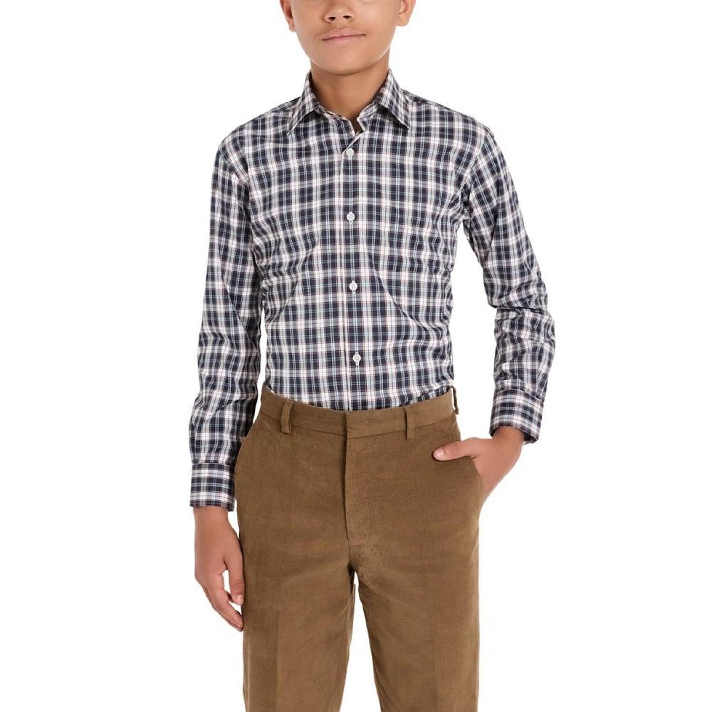 Big Boys Silver Classic Plaid Dress Shirt
